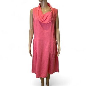 Mosaic Pink Sleeveless Cowl Neck linen Midi Dress  size M